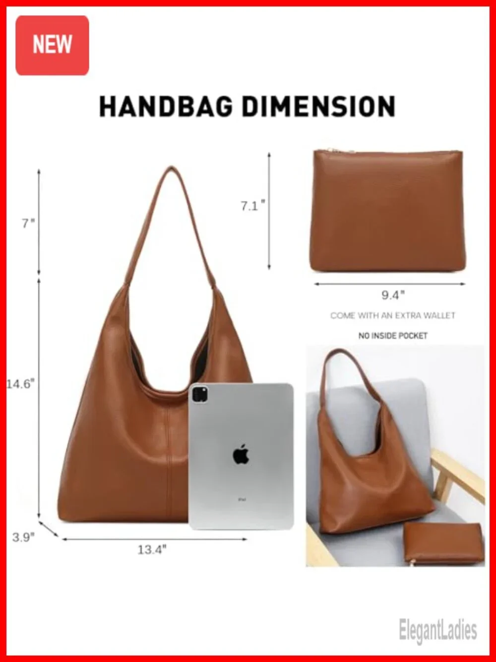 Soft Lychee PU Leather Slouchy Hobo Bag Shoulder Tote Handbag